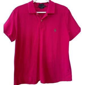 Ralph Lauren Polo Shirt Women's XL 100% Cotton Pink Green Preppy Old Money Golf